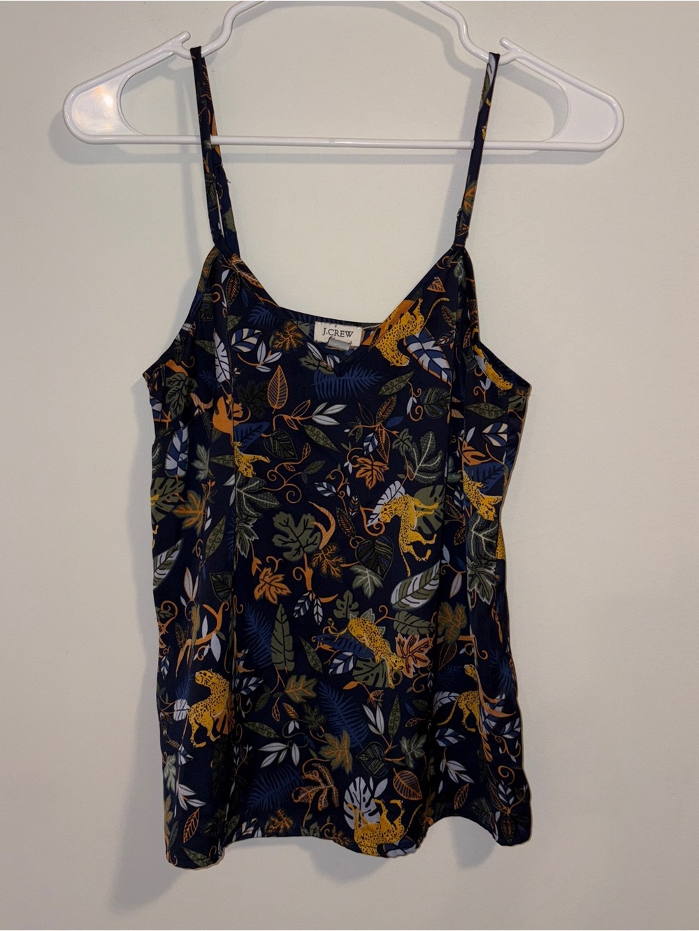 J. Crew Navy Floral & Leopard Print Tank Top